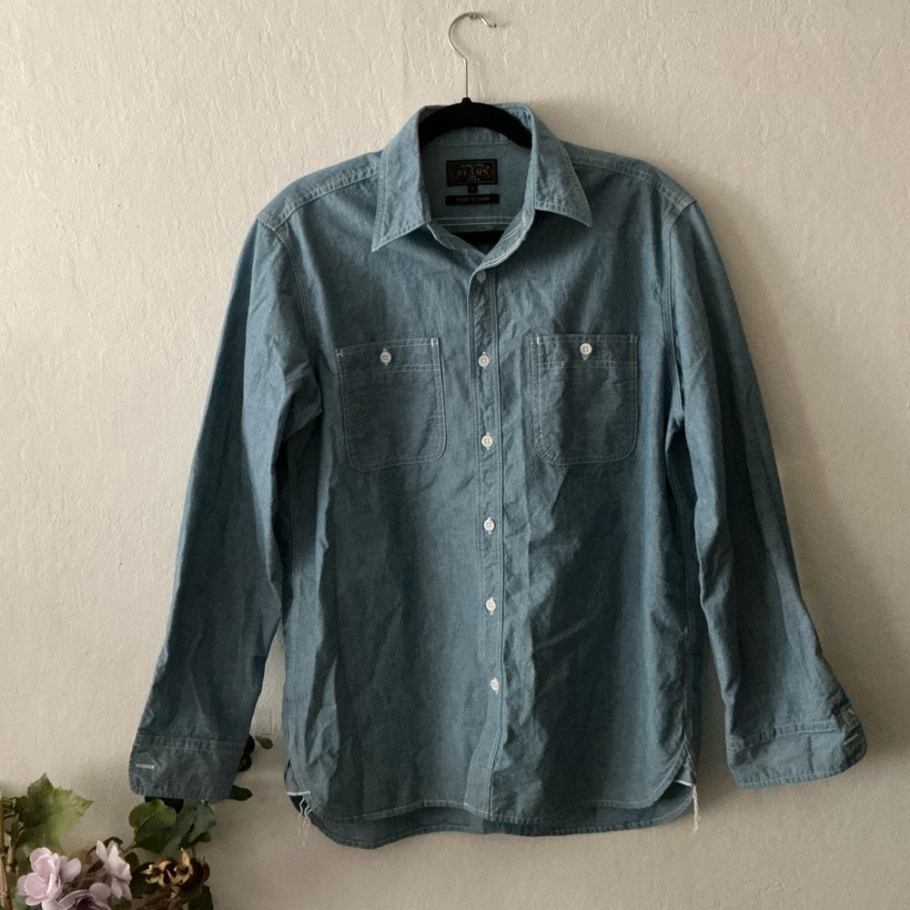 Beams Plus Work Chambray Overshirt Light Blue - Picture 7 of 16